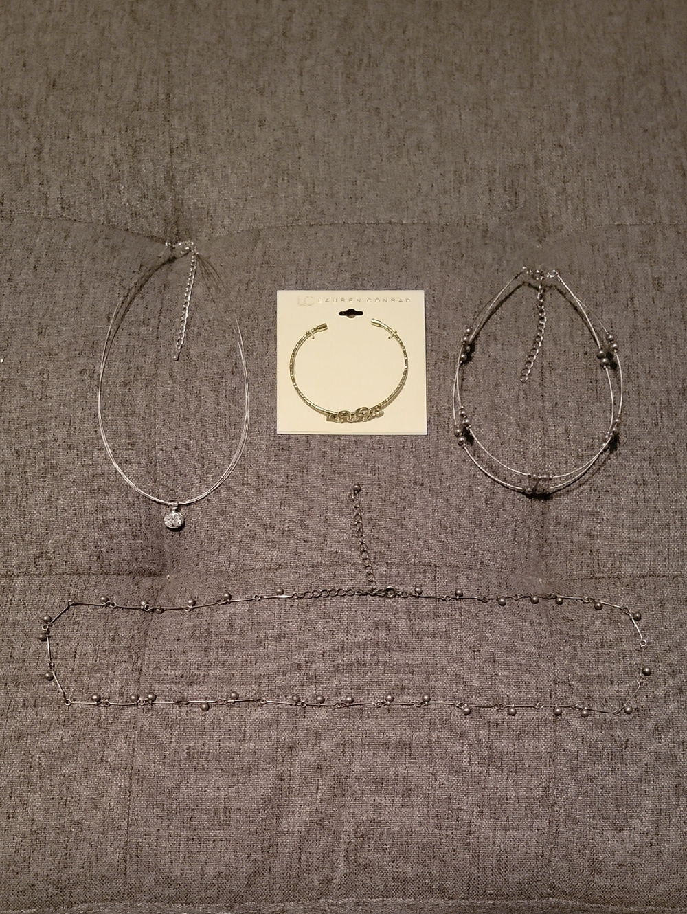 Set Of 4 - Silver Choker, Necklace with Crystal Accent, Belly Chain & Bracelet